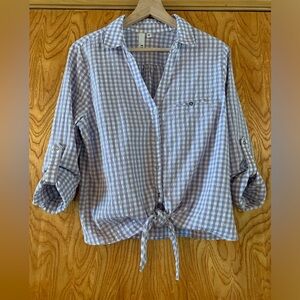 Lavender Gingham Tie-Front blouse